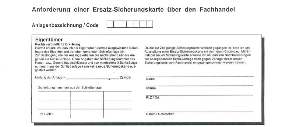 Anforderung Ersatz-Sicherungskarten per Download